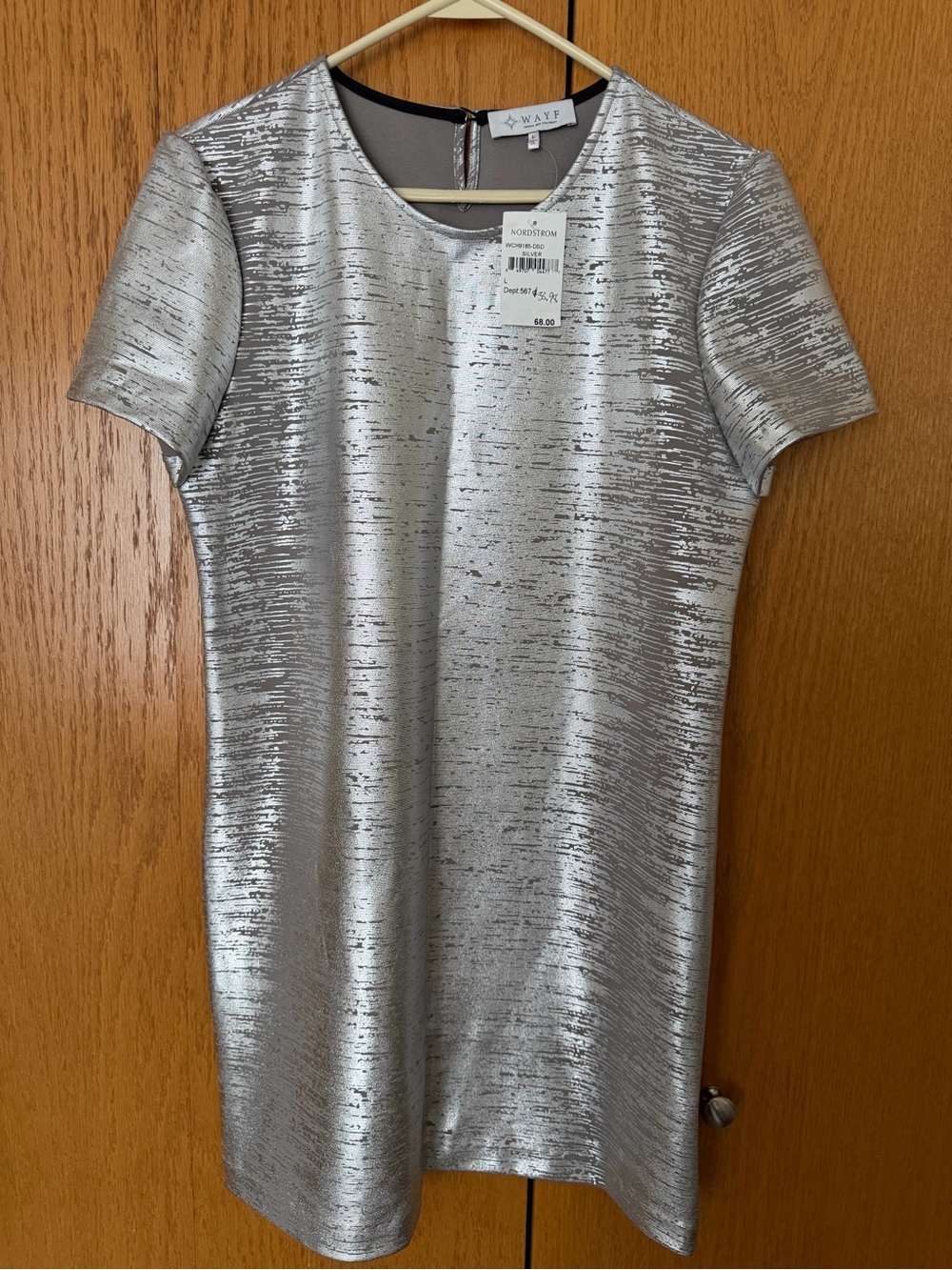 Wayf Silver Textured Metallic Shift Dress